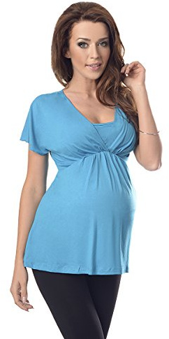 Purpless Maternity 2in1 Pregnancy Nursing Top Tunic Shirt Blouse Pregnancy Breastfeeding Women 7042 (18, Sky Blue)
