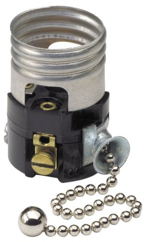 Leviton Medium Base Interior Only, Shell Incandescent Lampholder, Pull Chain, Single Circuit, 19980-M