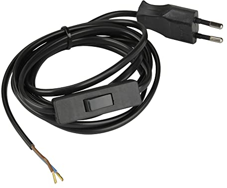 Cavo di alimentazione europeo con interruttore a filo, 2 m, nero