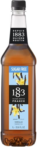 1883 Maison Routin Premium Sugar-Free Vanilla Syrup, 1 Litre PET Bottle | Flavoured Syrup, For Coffee, Tea, Cocktails, Iced Drinks & Desserts, Made with Pure Cane Sugar, No Artificial Colours, Vegan