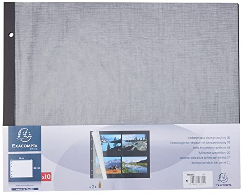 Exacompta - Ref 16810E - 1 förpackning med 10 refiller för svart postalbum med skruv 37x29 cm - med förlängningsskruvar och avdelningsblad - Klassiska kortrefiller med skyddande kristallfolie