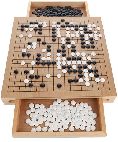 WE Games Go Game Set 12 Inch - Traditional Go Set with Pull-Out Storage Drawers, Portable Wood Veneer Goban, Strategy Board Games for Adults, Go Board Game