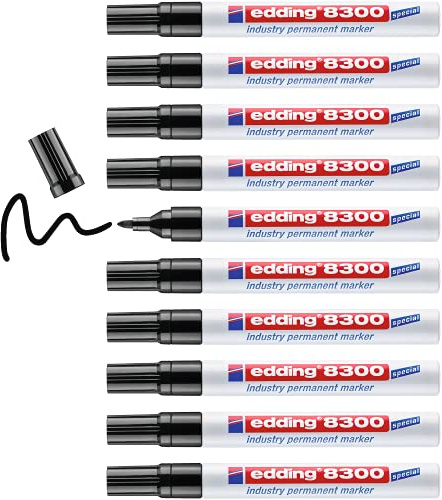 edding 8300 Industrie Permanentmarker - schwarz - 10 Stifte - Rundspitze 1,5-3 mm - zum permanenten Markieren von leicht öligen und staubigen Oberflächen