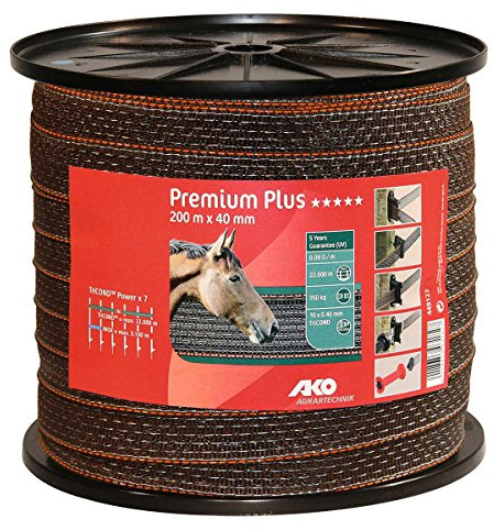 AKO Weidezaunband Premium Plus (braun/orange, 200 m Länge, 40 mm breit, TriCOND Leitermaterial, Tierzaun, Zubehör Weidetiere, Tierzubehör) 449122