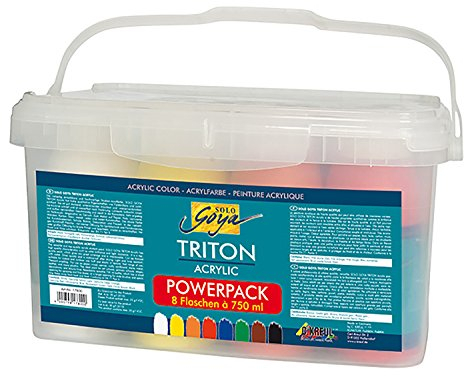 KREUL 17800 - Solo Goya Triton Acrylfarbe im Powerpack, Set mit 8 x 750 ml Farbe, in Studienqualität, vielseitig einsetzbar für Kunstakademie, Schule und Bühne, in praktischer Plastiktragebox