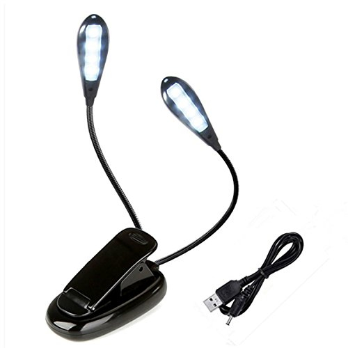 SUAVER Lampada da Lettura Doppia Testa,8LED Luce da Lettura,Luce leggio con luminosità a 2 Livelli,Portatile Lampada Luce Libro con Clip per Studio,Letto,Viaggi (1pack)
