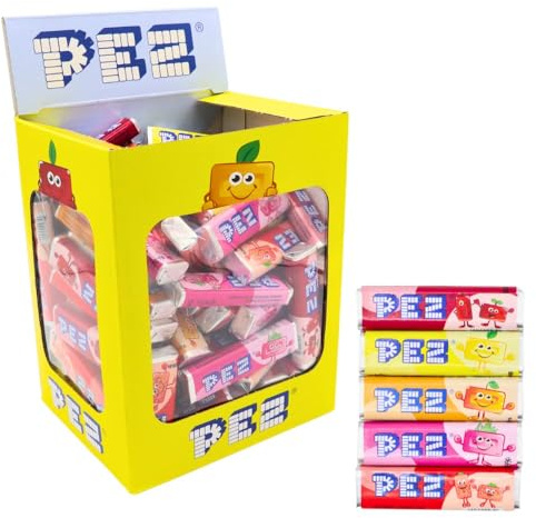 PEZ - Boîte de 100 Recharges de Bonbons Fruits - Vegan, Sans Colorants Artificiels, Gluten, OGM et Lactose - 5 Parfums - Format Idéal pour Anniversaires - 850g