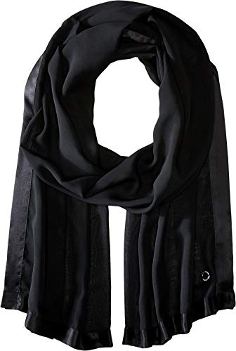 Calvin Klein Womens Satin Border Chiffon Scarf, Deep Black, One Size