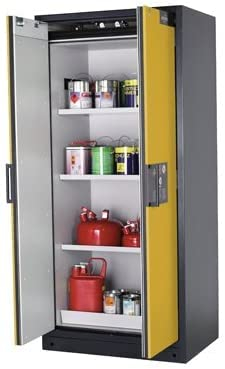 Gefahrstoffschrank, BxTxH 900x615x1955 mm, 3 Böden, 1 Auffangwanne mit Lochblecheinsatz, inkl. AGT u