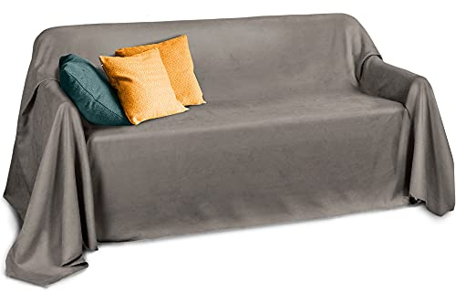 Beautissu Tagesdecke Überwurfdecke für Sofa & Bett in Wildleder-Optik | 210x280cm Grau Bettüberwurf & Sofaüberwurf Decke Bettabdeckung Überwurf Überwurfdecken Tagesdecken Couch groß Romantica