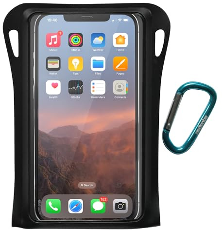 Aquapac Trailproof Handyhülle, Mattschwarz | Vollständig wasserdichte Handyhülle zum Schwimmen und Kajakfahren für iPhone und Android-Handys, IPX8 bis 10 Meter
