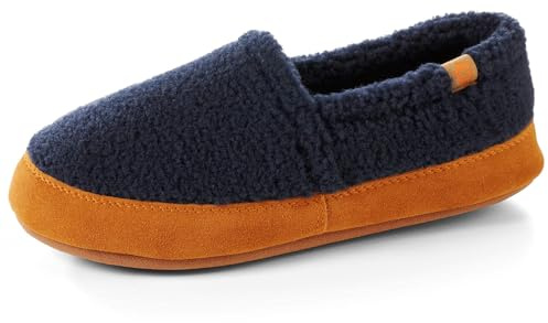 Acorn Soft & Cozy House Slippers for Women - Fleece Lining, Suede Rand, Rubber Sole, Cloud Cushion for Indoor/Outdoor, Navy Popcorn, 8-9