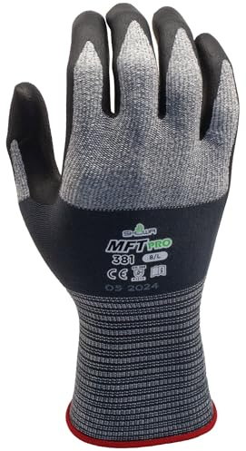 SHOWA 381, Mikroporöses Nitril – Beschichtung, Mehrzweck, Grau mit schwarzer Handfläche, 7/M