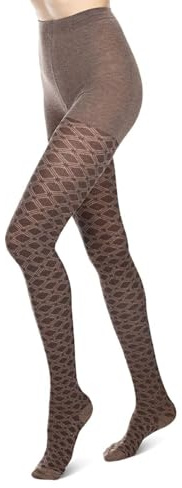 MeMoi Diamond Patterned Cotton Blend Sweater Tights Taupe Heather Medium/Large