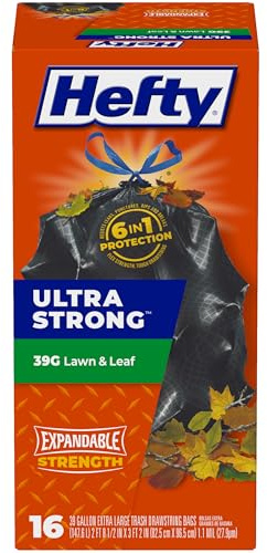 Hefty Ultra Strong Lawn & Leaf Trash Bags, Unscented, 39 Gallon, 16 Count