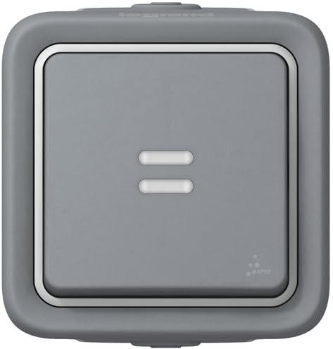 Legrand 069722 Poussoir Étanche No Lumineux, Plexo Complet Saillie, 10A, Gris