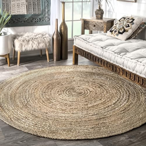 nuLOOM Rigo Handgewebter Teppich aus Jute, 240cm rund, Natur