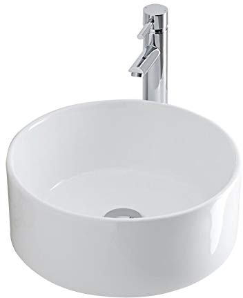 Home Supplies Round Ceramic Cloakroom Basin Hand Washing Sink, Modern Design Gloss White Countertop Basin Cloakroom Sink for Bathroom | 41x41x15cm