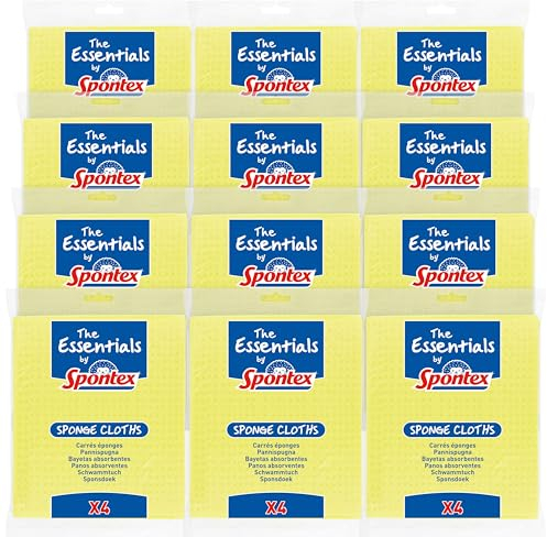 Spontex Essentials Schwammtücher – 12 Packungen mit je 4 Stück (insgesamt 48 Tücher)