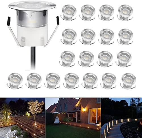 CHNXU 20er Set Bodeneinbaustrahler LED Aussen Treppen Einbaustrahler Ø30mm 0.6W Warmes Weiß IP67 Wasserdicht LED Lampe Boden Küche Garten Einbauleuchten Poolbeleuchtung