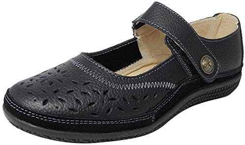 Boulevard Womens Ladies X Wide EEE Fit Leather Strap Shoes Black Size 9