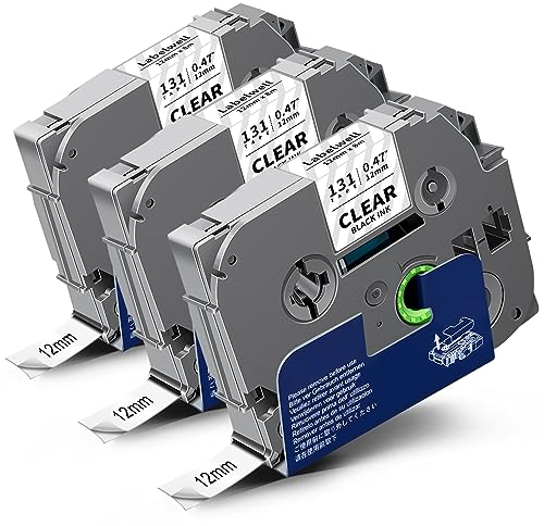 3x Labelwell kompatibel TZe-131 für Brother P-touch Bänder 12mm Transparent 0.47 TZe131 AZe-131 TZ-131 Schwarz auf Clear Schriftband für P-touch PT-H110 H107B H105 H100LB 1000 1010 PT-D400 D210