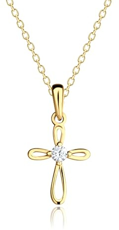 Cherished Moments Girl's 14K Gold-Plated First Communion infinity Cross Pendant Necklace with CZ, 14 inch