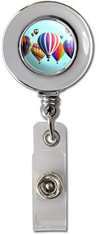 Hot Air Balloons Lined Up Retractable Reel Chrome Badge ID Card Holder Clip