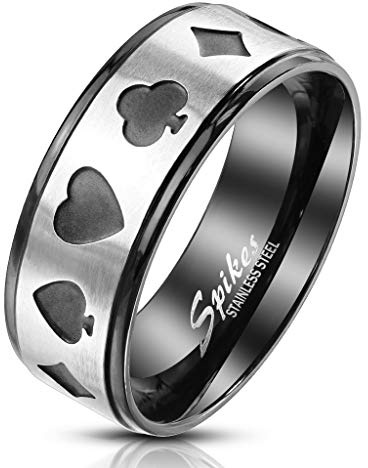 BlackAmazement 316L Edelstahl Ring Karten Farben Poker Zocker Pik Kreuz Karo Herz schwarz Silber Herren