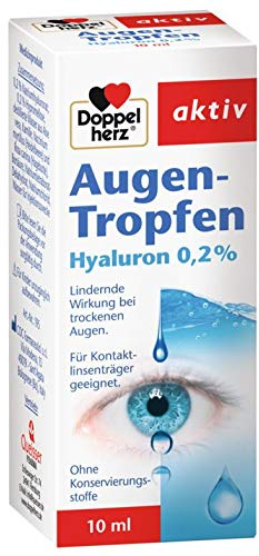 Gouttes pour les yeux double cœur, hyaluron 0,2%, yeux sèches, 2 x 10 ml