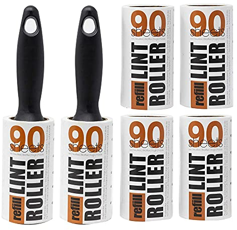 Redberry Value Lint Rollers - 2 Lint Rollers + 4 Replacements - 540 SHEETS IN TOTAL - 90 Sheets per Roll - Perfect for Pet Hair, Fluff, Dust - Can be Applied at any Fabric
