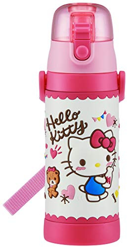Skater SDPV5-A Children's Stainless Steel Water Bottle, Direct Drinking, 16.2 fl oz (480 ml), Kitty Snack Time, Kid-friendly Lightweight Type, For Girls, Cold Insulation, Sanrio, 3D Printed