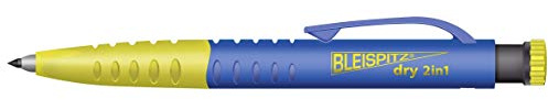 Bleispitz Tiefloch-Marker 2in1 Set (2-in-1 Druckbleistift, Tiefloch- für Bohr- und Montagearbeiten, Graphit-Universalmine, 120 x 2,8 mm, gelb-blau, nachfüllbar, Spezialmarker) 1492
