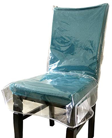 Swanna Plastic Dining Chair Covers with Backrests,Clear PVC Seat Chair Protector Waterproof Cover,Fit W/21 x D/18 Inch (2 Pack)