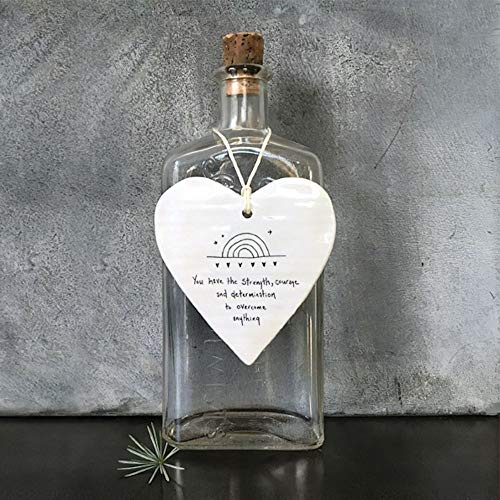 East of India Porcelain Hanging Heart 'You have the strength, courage and determination to overcome anything' | Porcelain Gift | Hanging Decoration | Lockdown Gift