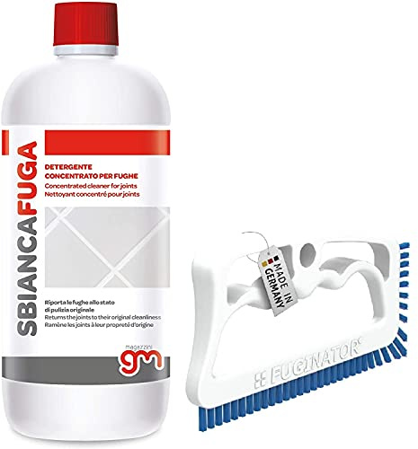 Magazzini GM SBIANCAFUGA, Detergente concentrato ideale per la pulizia delle fughe di pavimenti e rivestimenti, 1 Lt + Fuginator, Spazzola Per Fughe (Bianco Blu)