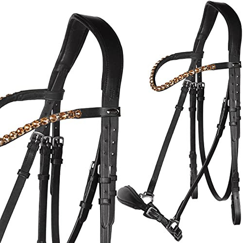 Heinick-Reitsport Trense Soft Hannoveranisch verstellbar Stride Schwarz ~ Glow-Gold ~ Vollblut