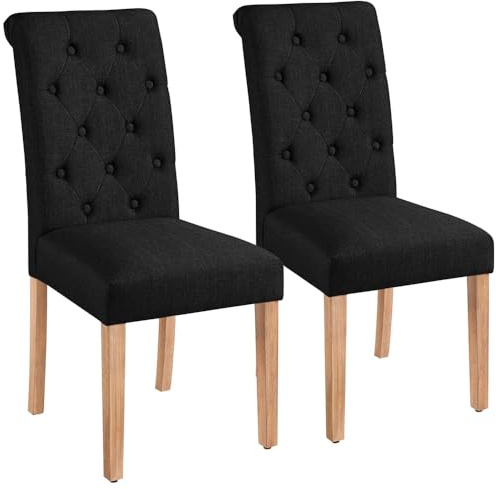 Yaheetech Fabric Dining Chairs Set of 2 with High Back & Wooden Legs, Black | Kitchen Chairs with Thick Seat Cushion, Upholstered Dining Room Chair for Home Restaurant Living Room