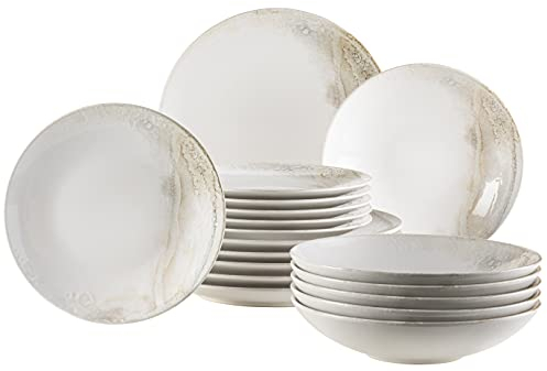 Mäser Teller-Set, Steinzeug Ossia, 6 Personen, Weiß / Beige