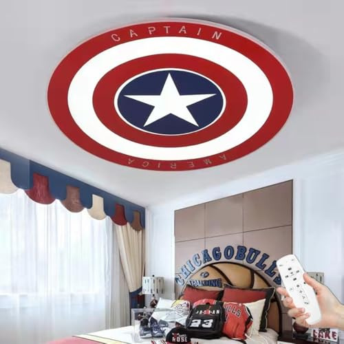 LED Deckenleuchte Kinderzimmer Deckenlampe Kapitän Amerika Acryl Lampenschirm Dimmbare Junge Kinder Kreative Cartoon Kronleuchter Mit Fernbedienung Schlafzimmer Arbeitszimmer Deckenbeleuchtung,50cm