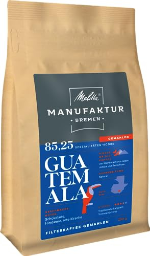 Melitta Manufaktur-Kaffee Guatemala Natural, Spezialitäten-Kaffee, 250g, Filterkaffee Gemahlen, Single-Origin-Farm, Sanfte Trommelröstung, Geröstet in Deutschland, Stärke 3