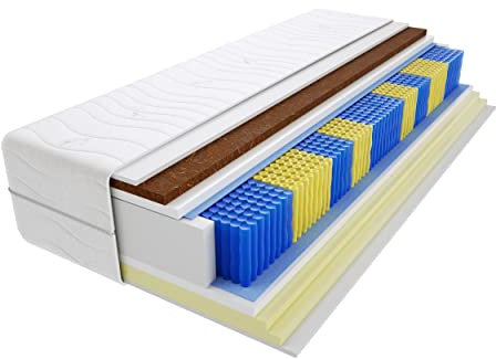 Godre Matratze 70x200 cm Doppelmatratze, H2 & H4 Federkernmatratze, Taschenfederkernmatratze 22 cm Hoch Kokosfaser Visco Memory Hypoallergene, HR-Schaum, Gesteppter Bezug Sens Multitaschen