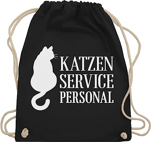 Turnbeutel Rucksack - Katzenbesitzer Geschenk Katze - Katzen Servicepersonal weiß - Unisize - Schwarz - katzen-tasche cat mom stofftasche mit katzenmotiv katzenmotive personal trainingsbeutel cats
