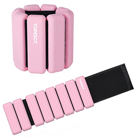 TOPESCT Adjustable Wrist Weights - Set of 2 (1lb Each) | Wearable Wrist & Ankle Weights Bracelet for Yoga, Dance, Barre, Pilates, Cardio, Aerobics, Walking (Pink) (2lb/each, Pink)