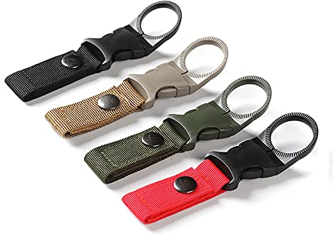 SHULLIN 4 Stück Wasserflasche Schnalle Flaschenhalter Clips Taktischer Schlüsselanhänger Multifunktions Outdoor Gurtband Karabinerhaken Wasserflaschenhalter für Camping Wandern Angeln(Vier Farben)