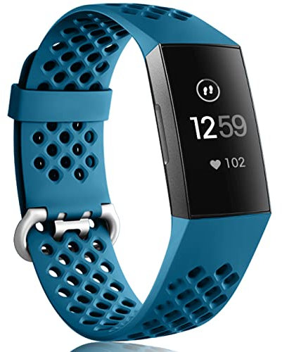 Wepro Band Compatible with Fitbit Charge 4 Bands for Women Men, Compatible with Fitbit Charge 3 Bands, Waterproof Breathable Holes Sport Strap for Charge 4/Charge 3/Charge 3 SE, Small, Slate Blue