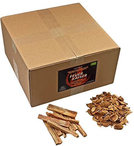 FEUERKAISER Kienspan Anzündhilfe, Fatwood Sticks (2,5 kg, 100 Stück, 10 cm lang) inkl. ca. 3,5 kg Nussschalen als Brennstoff, 100% Gesundheit- & umweltfreundlich