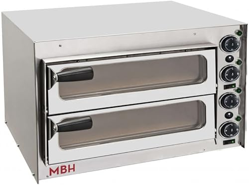 MBH - Horno de pizza profesional pequeño de 2 pisos. Horno eléctrico industrial 2 pizzas puerta cristal