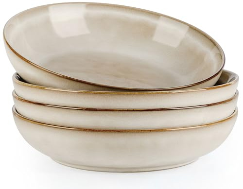 AmorArc 8.5'' Large Pasta Bowls, 36oz Ceramic Salad Serving Bowls Set of 4 for Kitchen, Wide Stoneware Bowls for Pasta,Salad,Fruit,Bread, Microwave Safe, Cappuccino