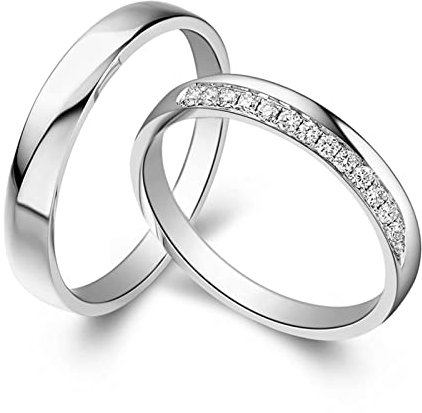 AMDXD Platin PT950 Ringe Diamant 0.15ct, 2Pcs Eheringe Klassiker Design Verlobungsring Hochzeitsring Pärchen Ringe, Damen 60 & Herren 58, Echter Schmuck